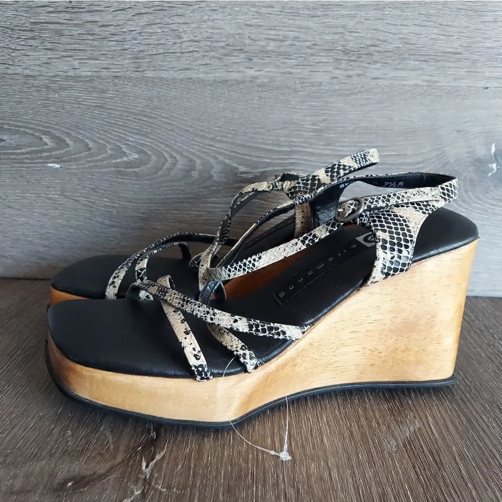 Ellemenno Vintage 90s y2k Strappy Snake Skin Chunky Platform Wood Sandal 7.5